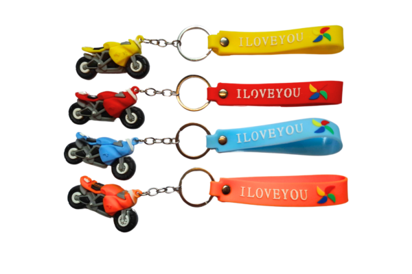 LLAVERO DE GOMA MOTOCICLETA CON CORREA DE GOMA COLORES